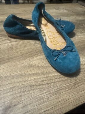 Sam Edelman brand. Teal Suede Ballet Flats - Women's Comfortable Slip-On